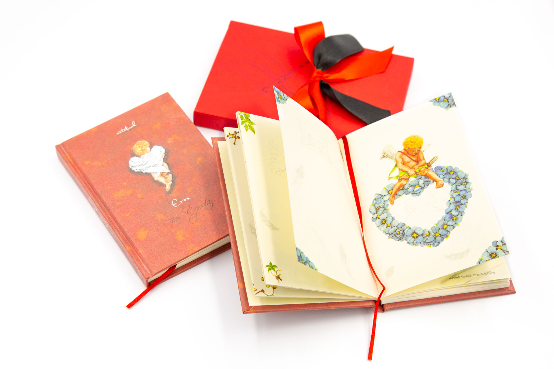 Small notebook "Eros" - Spread, Front and Packaging